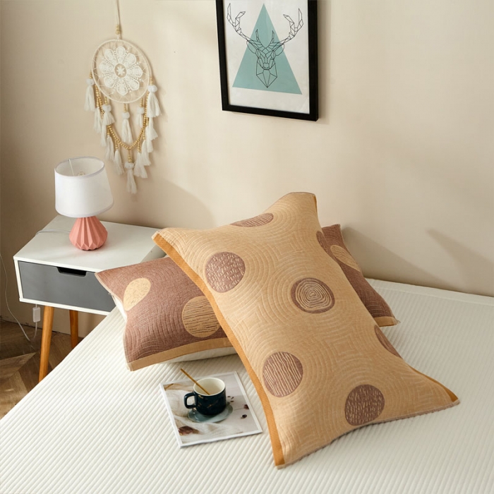 91家纺网 家纺一手货源 找家纺 朴尔 2023新款素雅系列全棉系列四层纱布枕巾52x78cm/对 年轮-驼