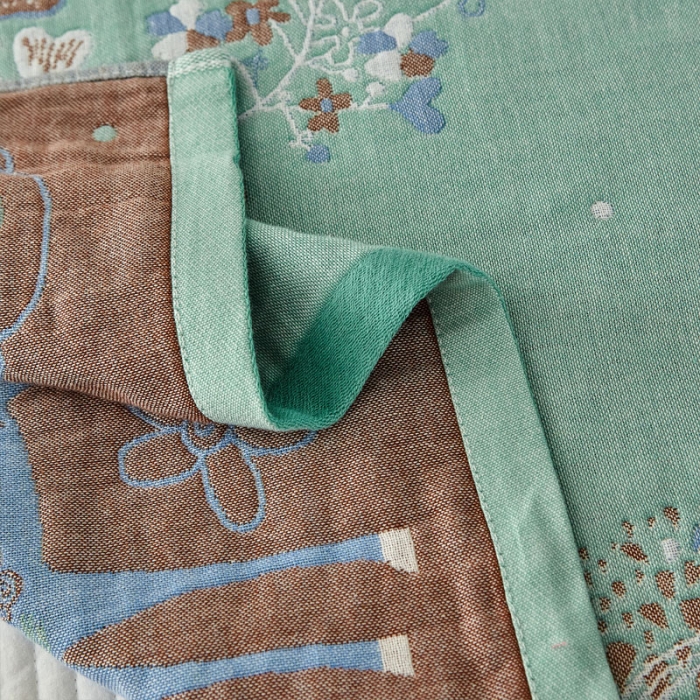 91家纺网 家纺一手货源 找家纺 朴尔 2023新款素雅系列全棉系列四层纱布枕巾52x78cm/对 鹿鹿花开-绿