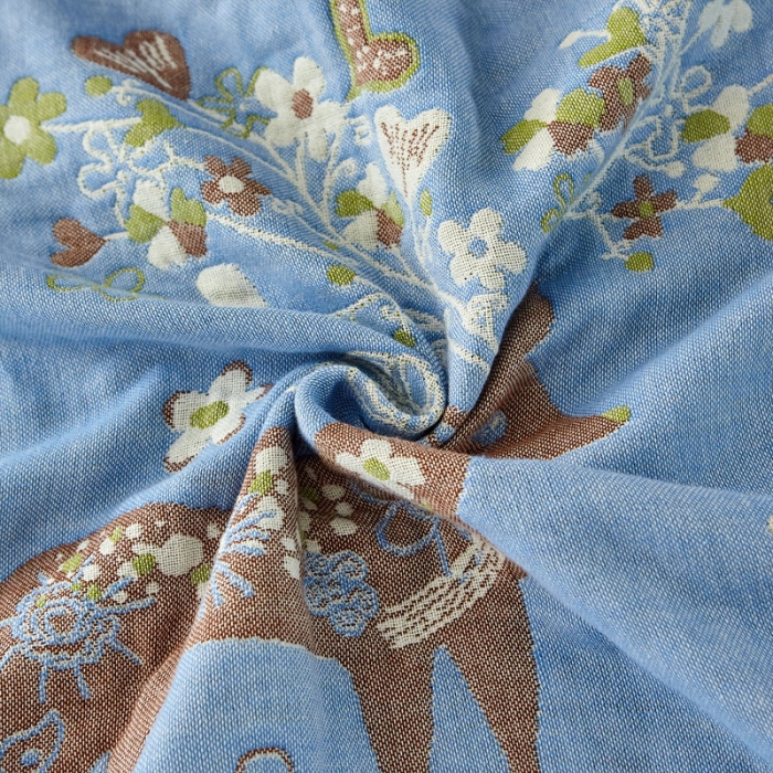 91家纺网 家纺一手货源 找家纺 朴尔 2023新款素雅系列全棉系列四层纱布枕巾52x78cm/对 鹿鹿花开-蓝