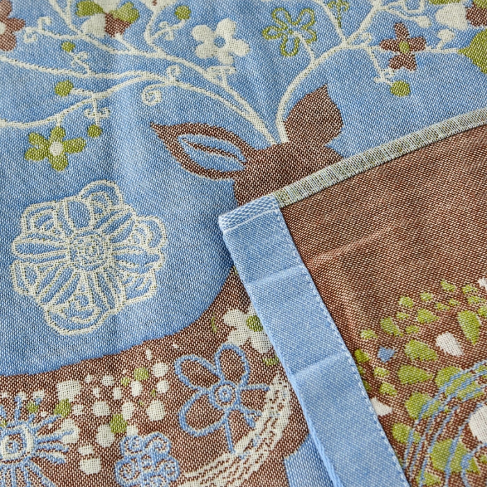 91家纺网 家纺一手货源 找家纺 朴尔 2023新款素雅系列全棉系列四层纱布枕巾52x78cm/对 鹿鹿花开-蓝