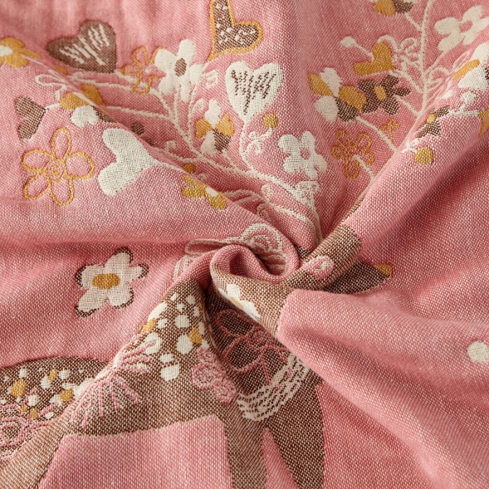 91家纺网 家纺一手货源 找家纺 朴尔 2023新款素雅系列全棉系列四层纱布枕巾52x78cm/对 鹿鹿花开-红