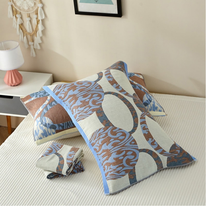 91家纺网 家纺一手货源 找家纺 朴尔 2023新款素雅系列全棉系列四层纱布枕巾52x78cm/对 剪影-蓝