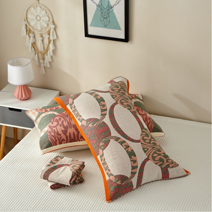 91家纺网 家纺一手货源 找家纺 朴尔 2023新款素雅系列全棉系列四层纱布枕巾52x78cm/对 剪影-红