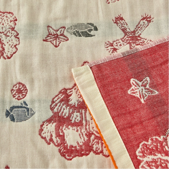 91家纺网 家纺一手货源 找家纺 朴尔 2023新款素雅系列全棉系列四层纱布枕巾52x78cm/对 海洋贝贝-红