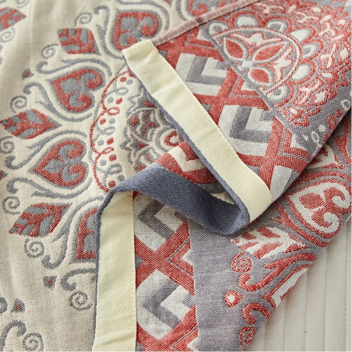 91家纺网 家纺一手货源 找家纺 朴尔 2023新款素雅系列全棉系列四层纱布枕巾52x78cm/对 半夏桃心-红