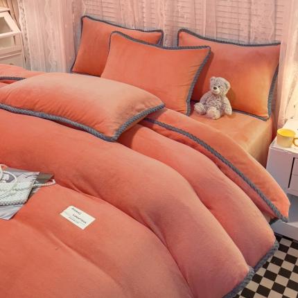 2023新款加厚牛奶绒纯色优雅四件套 优雅-橙色