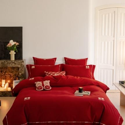 91家纺网 家纺一手货源 找家纺 （总）FORTWO 2023新款100s高支高密磨毛绣花四件套-囍宝宝