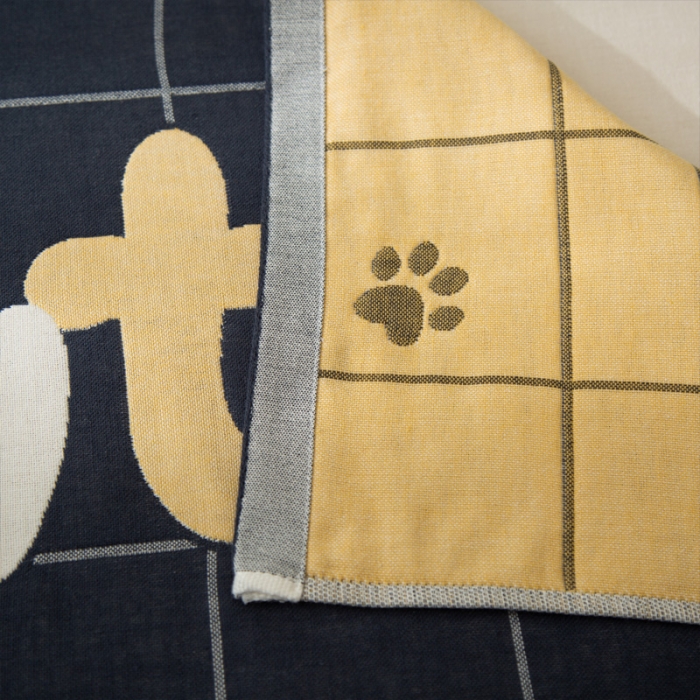 91家纺网 家纺一手货源 找家纺 朴尔 2023新款卡通风格全棉四层纱布枕巾52x78cm/对 cat-藏青