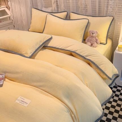 2023新款加厚牛奶绒纯色优雅四件套 优雅-柠檬黄