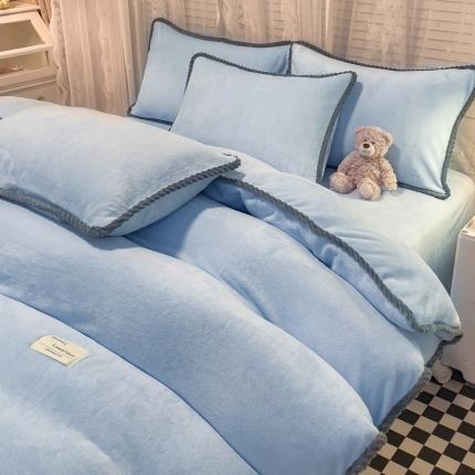 2023新款加厚牛奶绒纯色优雅四件套 优雅-天蓝