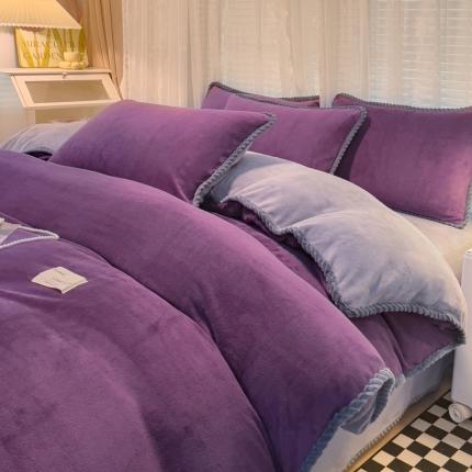 2023新款加厚牛奶绒纯色优雅四件套 优雅-紫灰