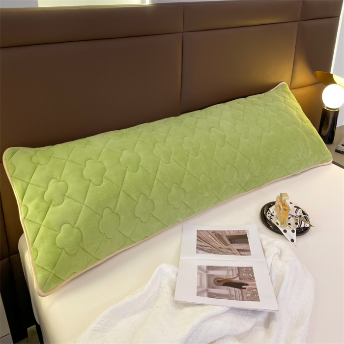 91家纺网 家纺一手货源 找家纺 梦舒羽 2025新款牛奶绒夹棉长枕套宿舍双人枕芯套 芥末绿