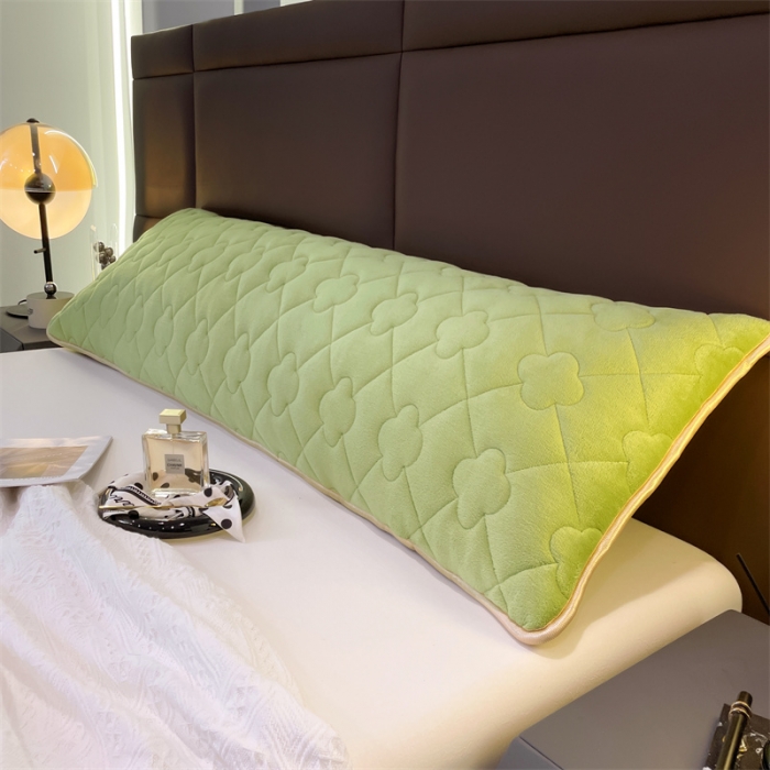 91家纺网 家纺一手货源 找家纺 梦舒羽 2025新款牛奶绒夹棉长枕套宿舍双人枕芯套 芥末绿