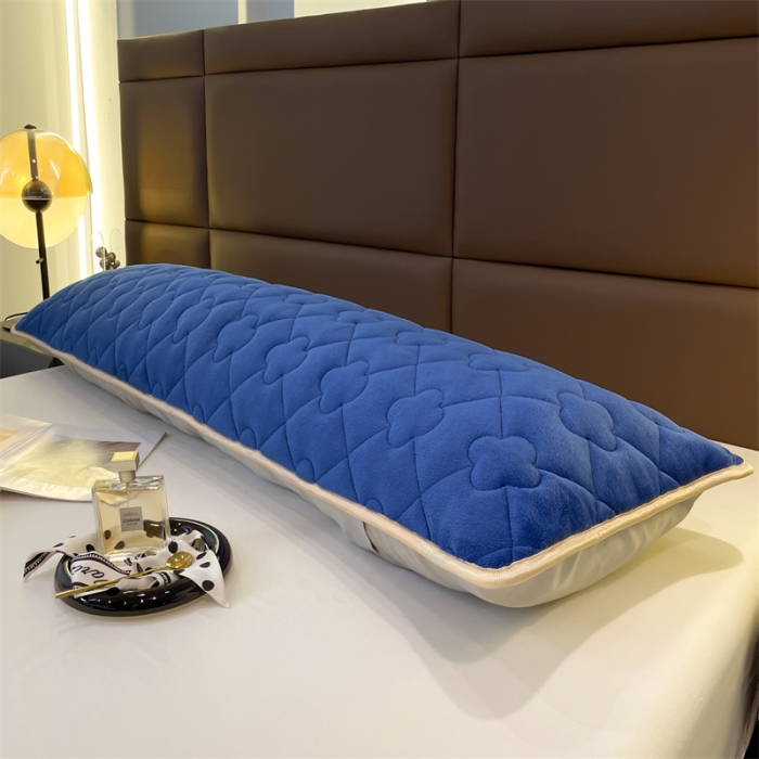 91家纺网 家纺一手货源 找家纺 梦舒羽 2025新款牛奶绒夹棉长枕套宿舍双人枕芯套 深海蓝