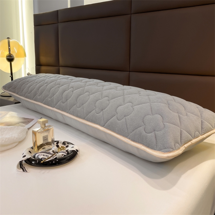 91家纺网 家纺一手货源 找家纺 梦舒羽 2025新款牛奶绒夹棉长枕套宿舍双人枕芯套 银优灰