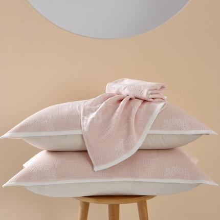 朴尔 2023新款全棉纱布蜂窝结构系列枕巾系列52x78cm/对 君子莲-嫩粉
