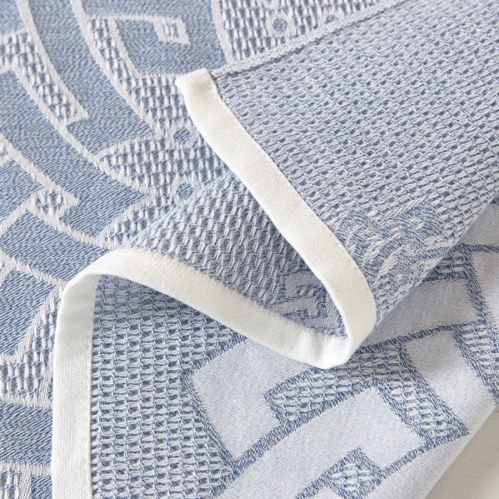 91家纺网 家纺一手货源 找家纺 朴尔 2023新款全棉纱布蜂窝结构系列枕巾系列52x78cm/对 君子莲-浅蓝