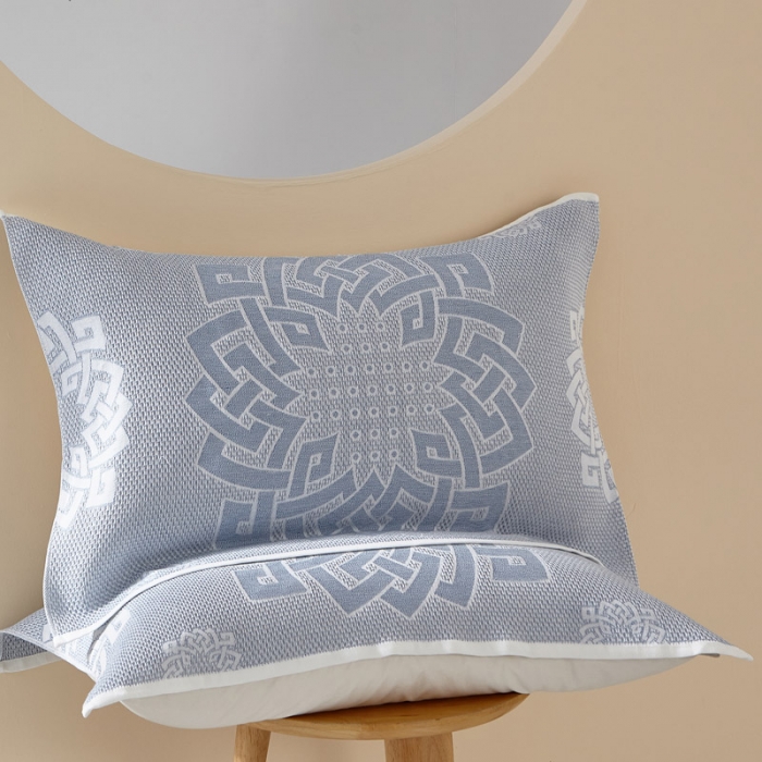 91家纺网 家纺一手货源 找家纺 朴尔 2023新款全棉纱布蜂窝结构系列枕巾系列52x78cm/对 君子莲-浅蓝