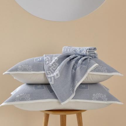 朴尔 2023新款全棉纱布蜂窝结构系列枕巾系列52x78cm/对 君子莲-浅蓝