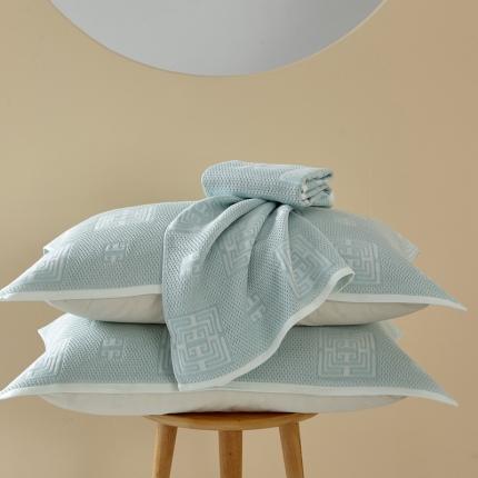 朴尔 2023新款全棉纱布蜂窝结构系列枕巾系列52x78cm/对 魔方印-水绿