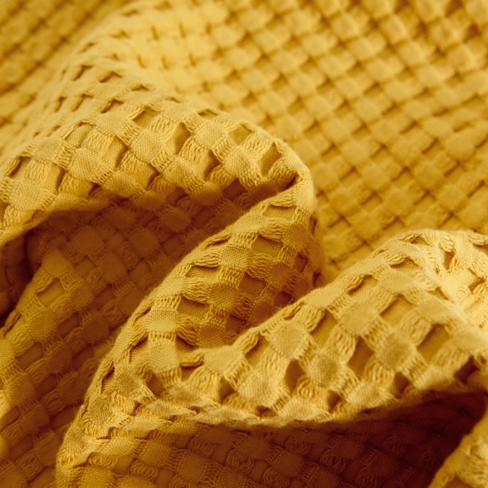 91家纺网 家纺一手货源 找家纺 朴尔 2023新款全棉纱布华夫格素色枕巾系列52x78cm/对 华夫格纹枕巾-姜黄