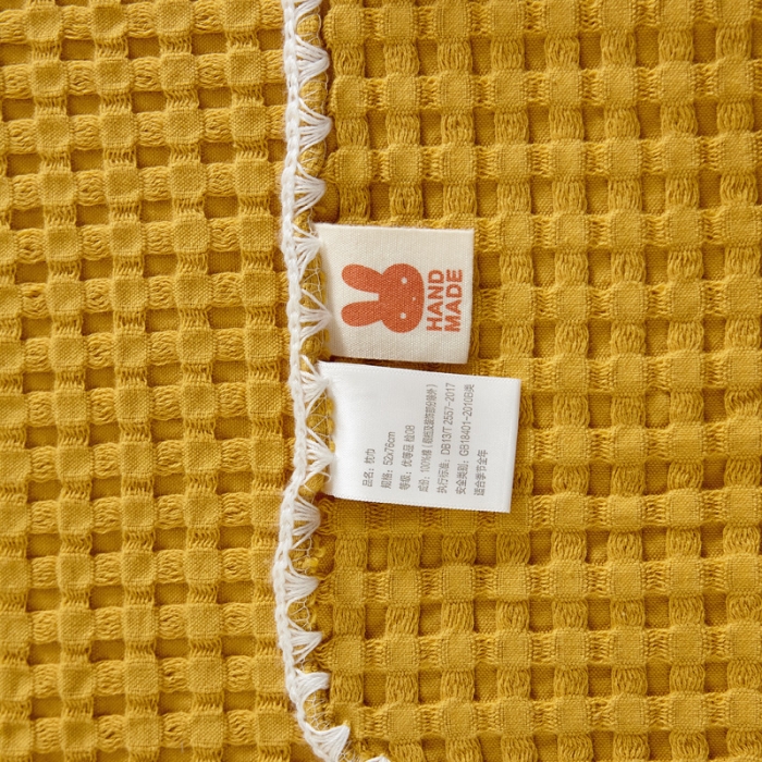 91家纺网 家纺一手货源 找家纺 朴尔 2023新款全棉纱布华夫格素色枕巾系列52x78cm/对 华夫格纹枕巾-姜黄