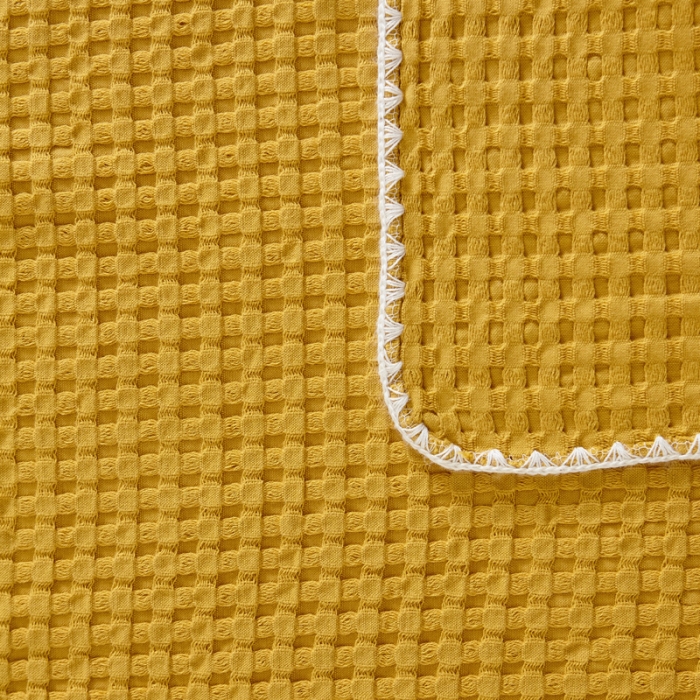 91家纺网 家纺一手货源 找家纺 朴尔 2023新款全棉纱布华夫格素色枕巾系列52x78cm/对 华夫格纹枕巾-姜黄