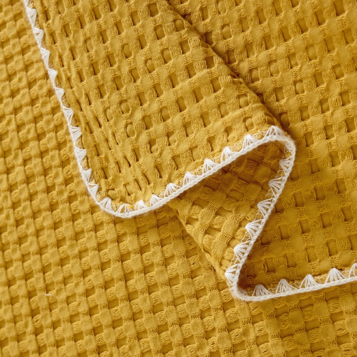 91家纺网 家纺一手货源 找家纺 朴尔 2023新款全棉纱布华夫格素色枕巾系列52x78cm/对 华夫格纹枕巾-姜黄