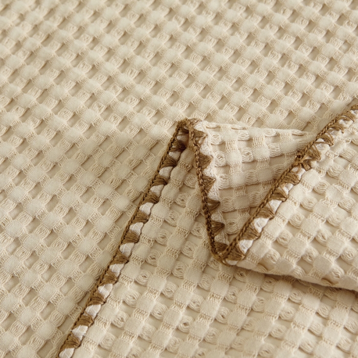 91家纺网 家纺一手货源 找家纺 朴尔 2023新款全棉纱布华夫格素色枕巾系列52x78cm/对 华夫格纹枕巾-米白