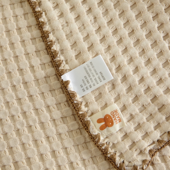 91家纺网 家纺一手货源 找家纺 朴尔 2023新款全棉纱布华夫格素色枕巾系列52x78cm/对 华夫格纹枕巾-米白