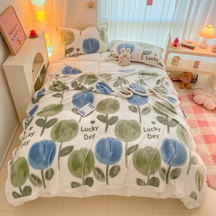 91家纺网 家纺一手货源 找家纺 川悦生活 2023新款高克重宽边菠萝格双面包边雪花绒毛毯 毛毯天使花园