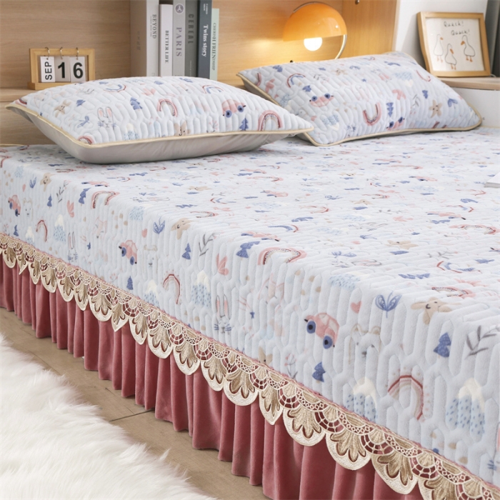 91家纺网 家纺一手货源 找家纺 美优兰 2025秋冬新款牛奶绒榻榻米垫床盖（可定制） 可爱甜心