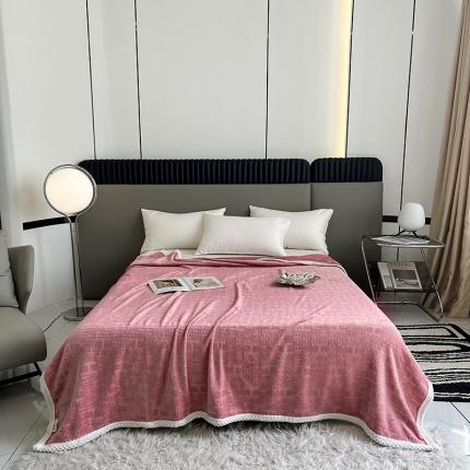 小米笠 2023新款立体剪花牛奶绒毯 赫本粉