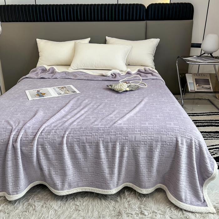 91家纺网 家纺一手货源 找家纺 小米笠 2023新款立体剪花牛奶绒毯 冰川紫