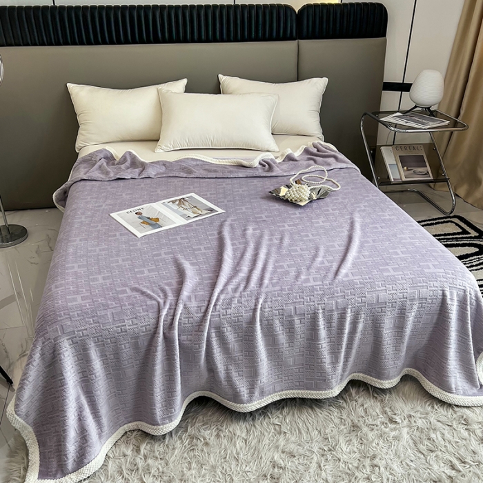 91家纺网 家纺一手货源 找家纺 小米笠 2023新款立体剪花牛奶绒毯 冰川紫