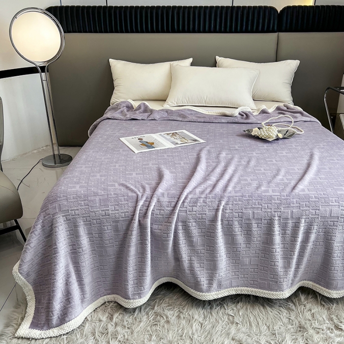 91家纺网 家纺一手货源 找家纺 小米笠 2023新款立体剪花牛奶绒毯 冰川紫