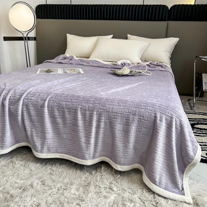 91家纺网 家纺一手货源 找家纺 小米笠 2023新款立体剪花牛奶绒毯 冰川紫