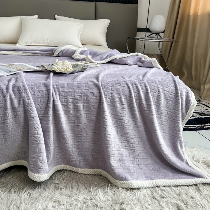 91家纺网 家纺一手货源 找家纺 小米笠 2023新款立体剪花牛奶绒毯 冰川紫