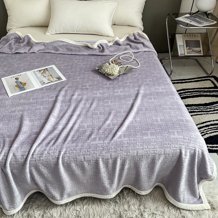 91家纺网 家纺一手货源 找家纺 小米笠 2023新款立体剪花牛奶绒毯 冰川紫