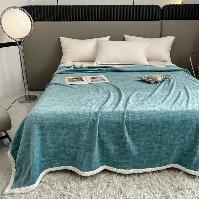 91家纺网 家纺一手货源 找家纺 小米笠 2023新款立体剪花牛奶绒毯 松霜绿