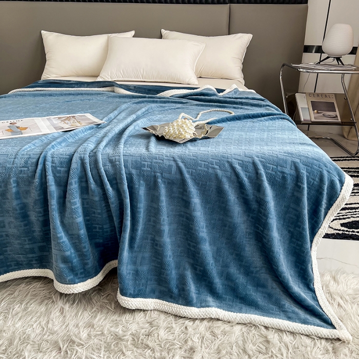 91家纺网 家纺一手货源 找家纺 小米笠 2023新款立体剪花牛奶绒毯 星海蓝