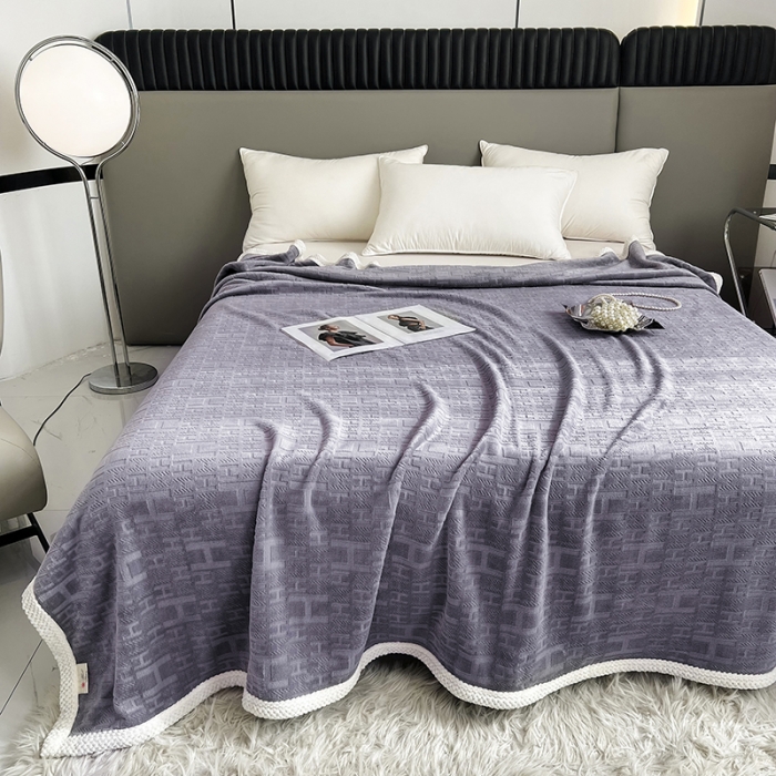 91家纺网 家纺一手货源 找家纺 小米笠 2023新款立体剪花牛奶绒毯 玄紫灰