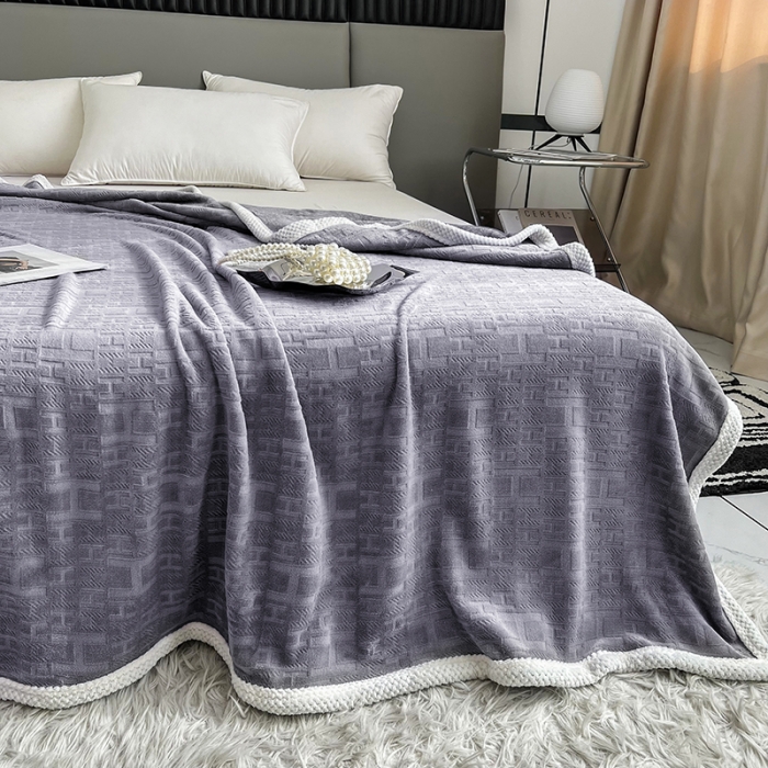 91家纺网 家纺一手货源 找家纺 小米笠 2023新款立体剪花牛奶绒毯 玄紫灰