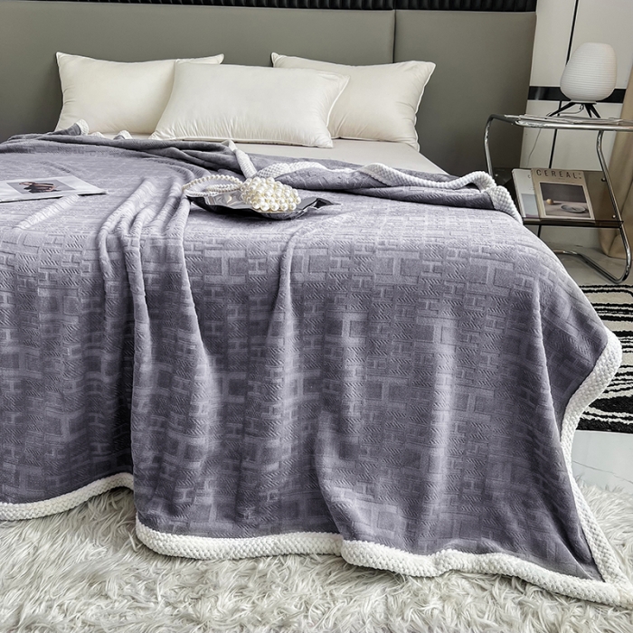 91家纺网 家纺一手货源 找家纺 小米笠 2023新款立体剪花牛奶绒毯 玄紫灰