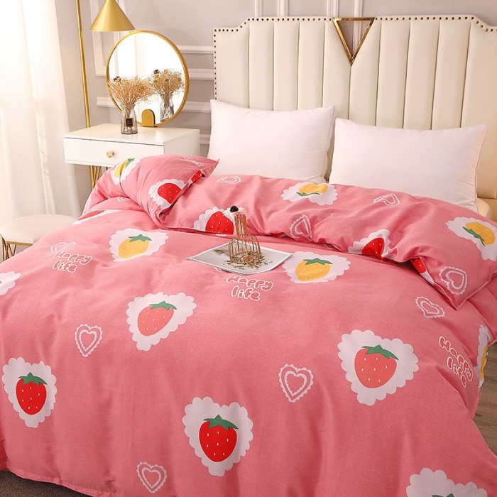 91家纺网 家纺一手货源 找家纺 晶缦 2023新款典雅系全棉活性磨毛四件套 草莓爱恋粉