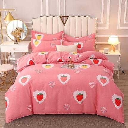 晶缦 2023新款典雅系全棉活性磨毛四件套 草莓爱恋粉