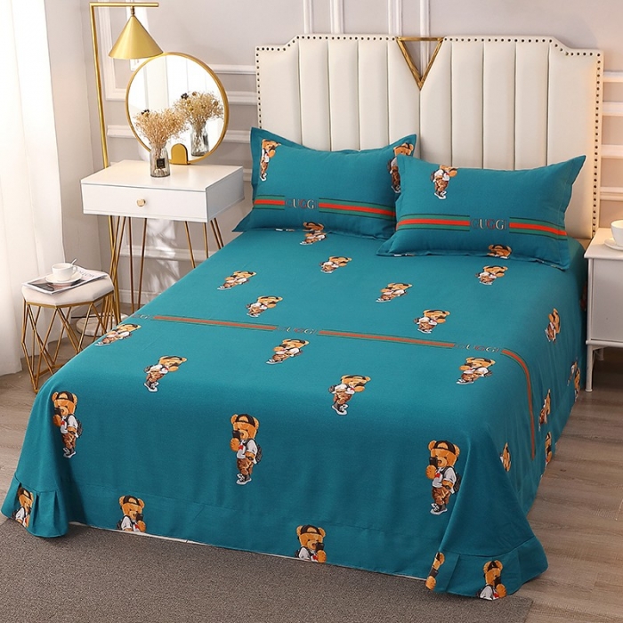 91家纺网 家纺一手货源 找家纺 晶缦 2023新款典雅系全棉活性磨毛四件套 潮玩小熊蓝