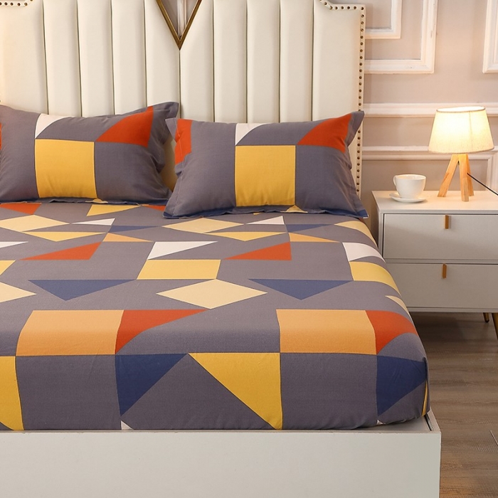 91家纺网 家纺一手货源 找家纺 晶缦 2023新款典雅系全棉活性磨毛四件套 几何图形灰