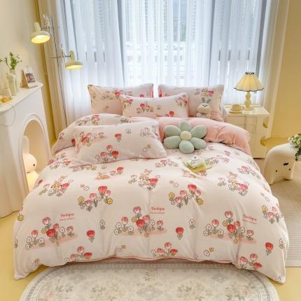 91家纺网 家纺一手货源 找家纺 （总）印季 2024新款加厚印花牛奶绒四件套