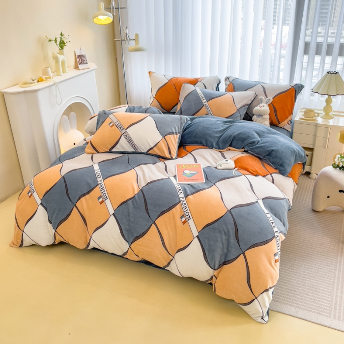 91家纺网 家纺一手货源 找家纺 印季 2024新款加厚印花牛奶绒四件套 波律